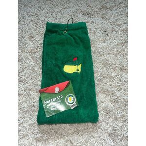 Masters Golf PGA Green Caddy Towel Augusta National Embroidered and Hat Clip w R